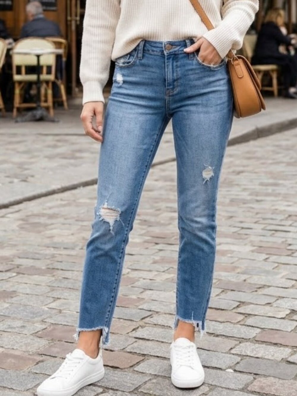 Articles Of Society Paris Step Hem Medium Wash Straight Leg Cut Off Jeans Pant 2